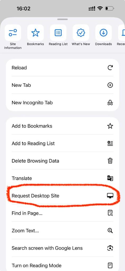 Chrome menu on iPhone; open the menu to find Add to Home Screen further down the list